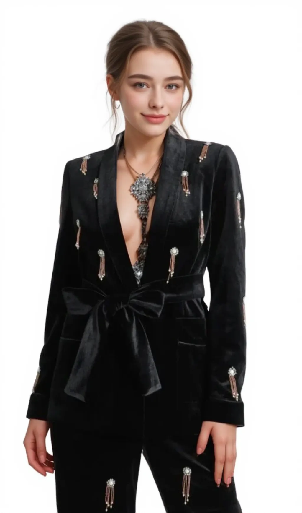apphia Velvet Diamond embellished blazer 2 Piece in black
