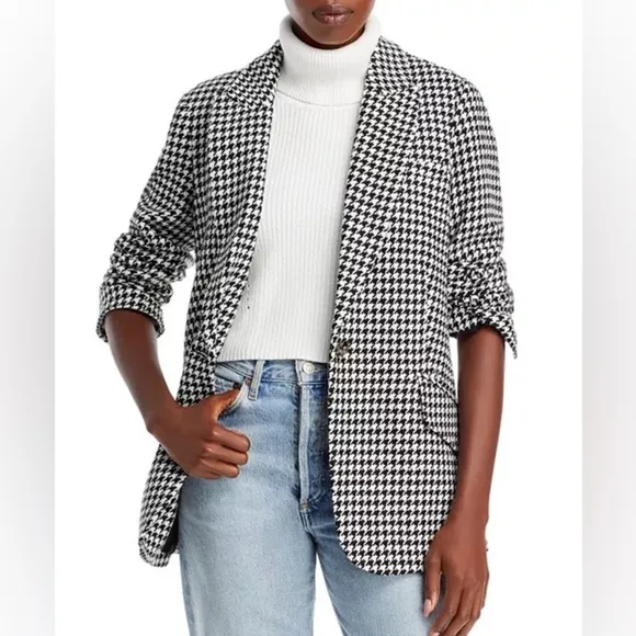 AQUA Bloomingdales Exclusive- Houndstooth Single Breasted Blazer Jacket