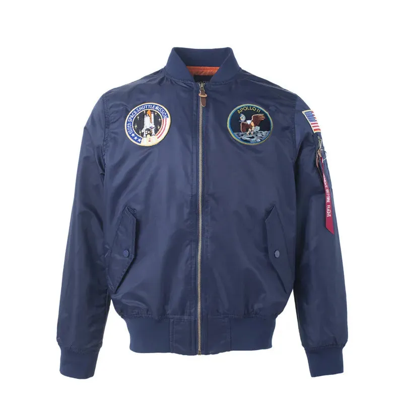 Autumn Apollo Thin 100th SPACE SHUTTLE MISSION MA1 Bomber Hiphop US Air Force Pilot Flight Korean College Jacket For Men