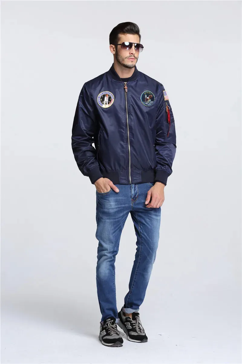 Autumn Apollo Thin 100th SPACE SHUTTLE MISSION MA1 Bomber Hiphop US Air Force Pilot Flight Korean College Jacket For Men