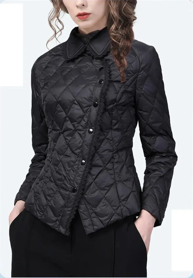 Autumn Short Lace Collar Cotton-Padded Jacket: Slim and High-Grade