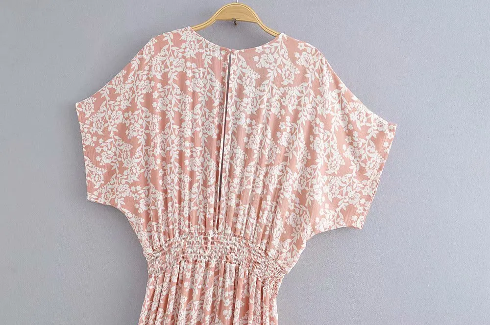 Batwing Sleeve V-neck Split Floral Maxi Dresses