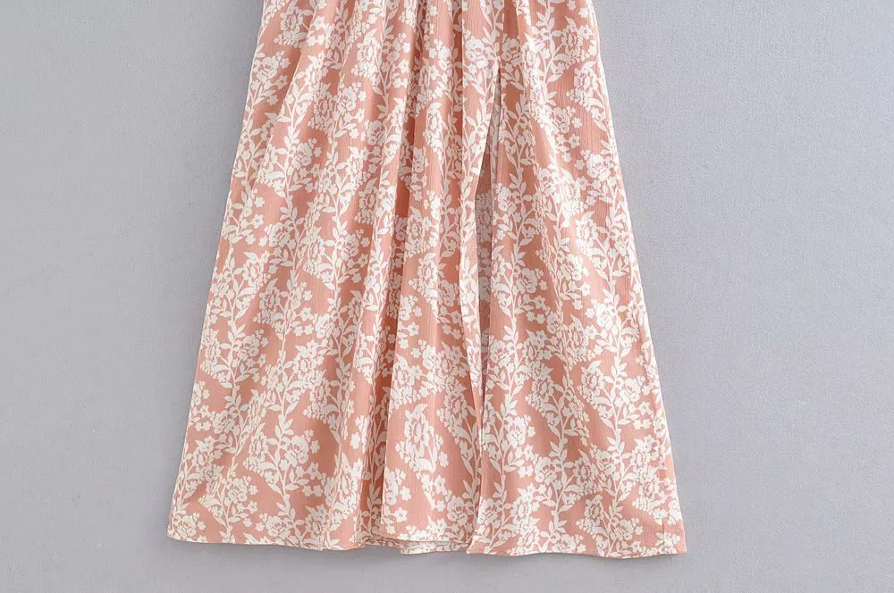Batwing Sleeve V-neck Split Floral Maxi Dresses