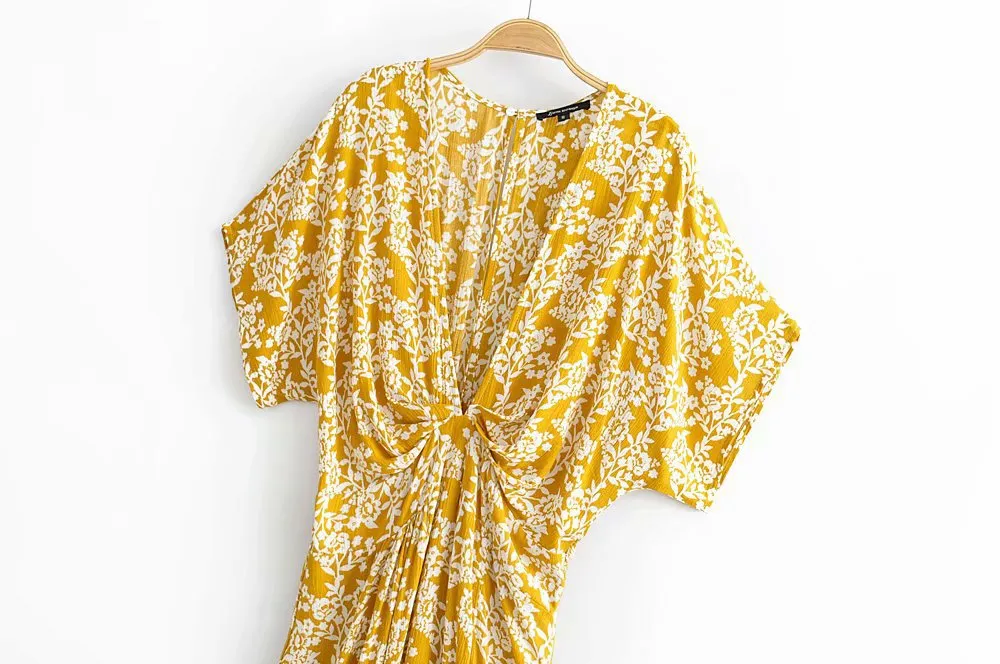 Batwing Sleeve V-neck Split Floral Maxi Dresses