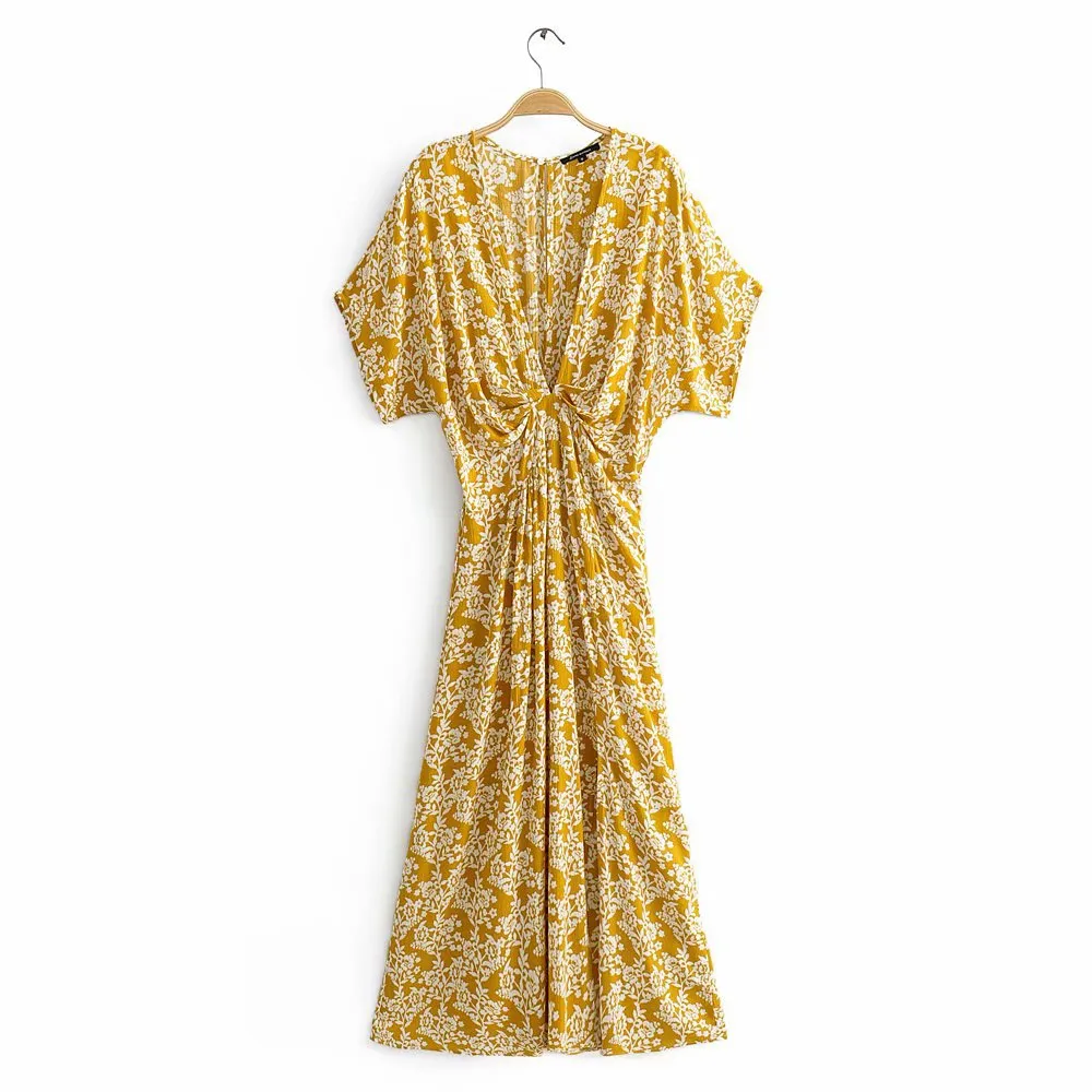 Batwing Sleeve V-neck Split Floral Maxi Dresses