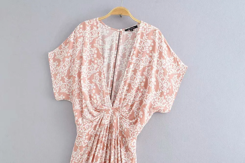 Batwing Sleeve V-neck Split Floral Maxi Dresses