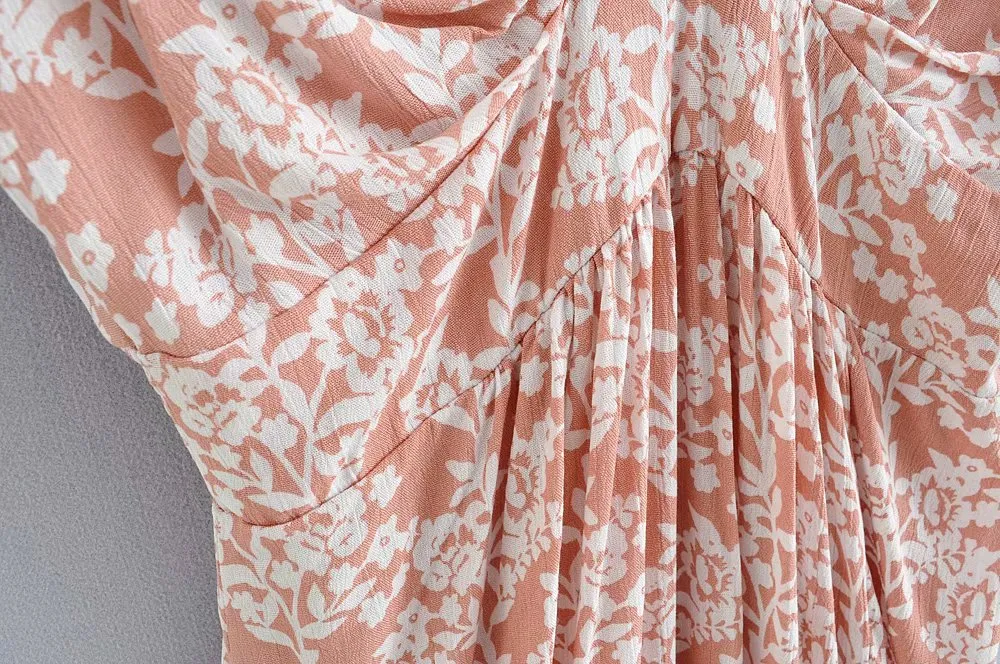Batwing Sleeve V-neck Split Floral Maxi Dresses