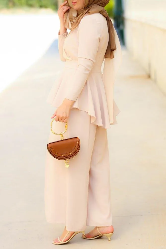 Beige Peplum Set