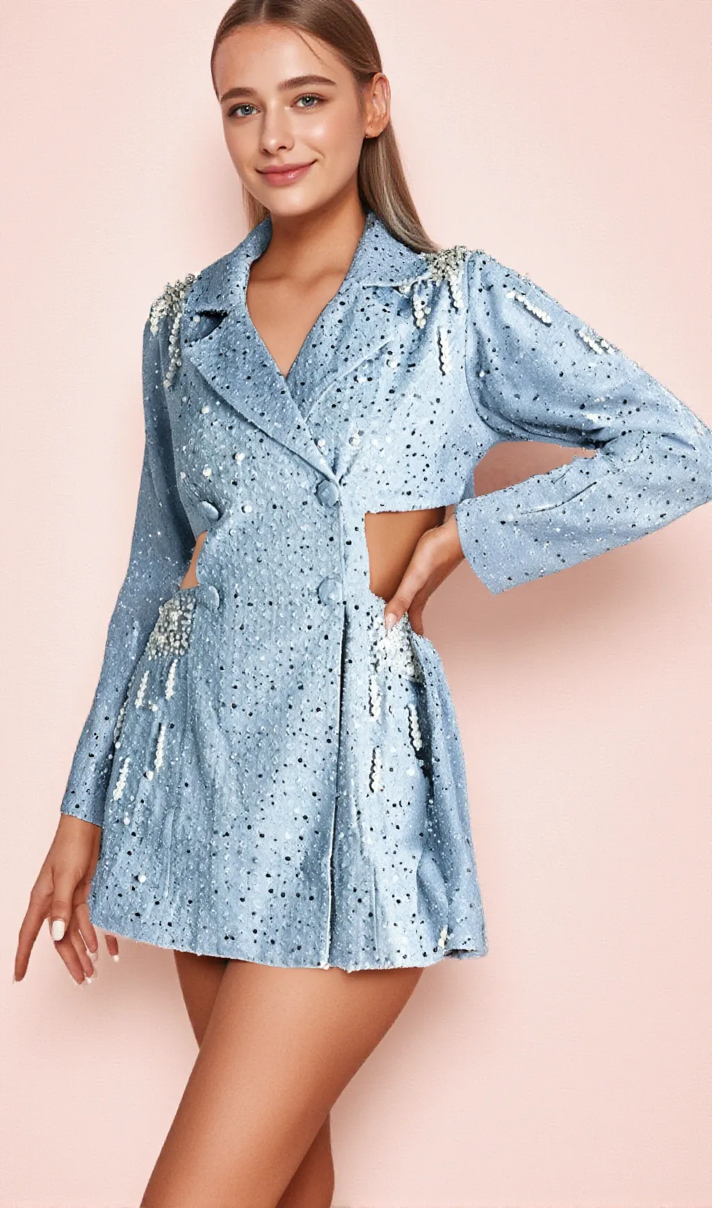 BERTHA PEARL CUTOUT TUXEDO BLAZER DRESS IN BLUE