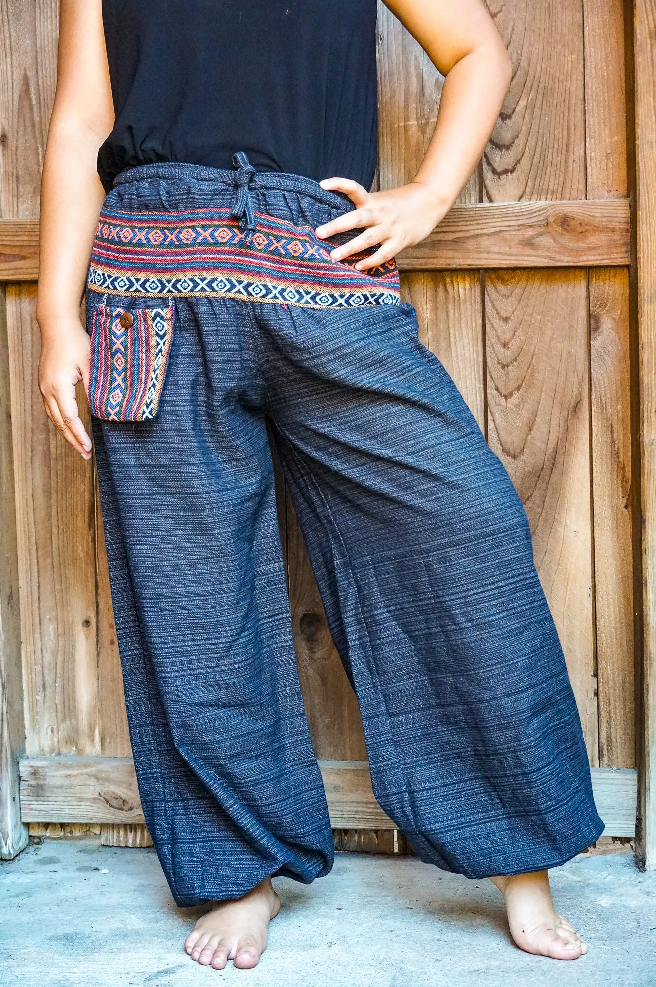 Black Cotton Tribal Pants