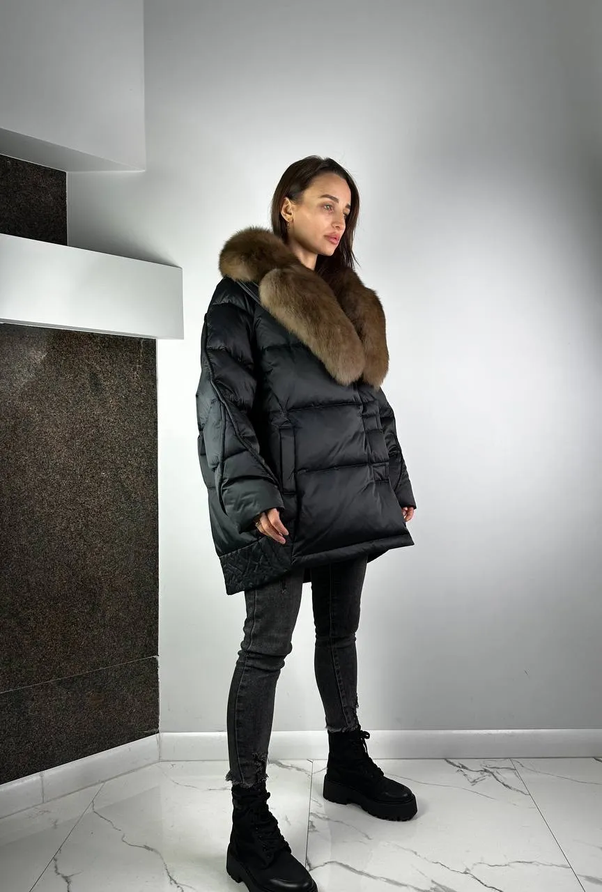 Black Down Jacket for women / Beigie Lucky Baltic 80 cm