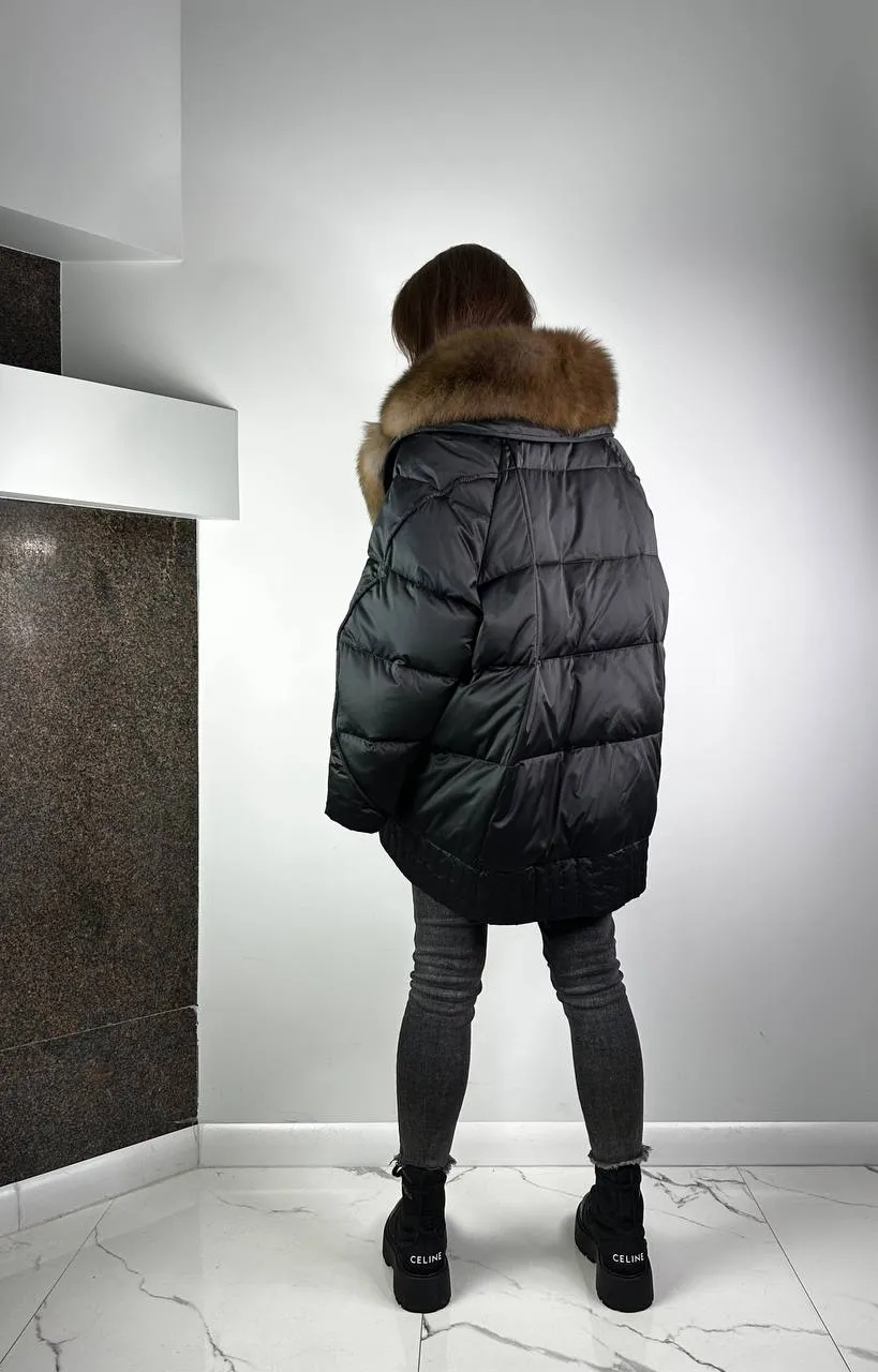 Black Down Jacket for women / Beigie Lucky Baltic 80 cm