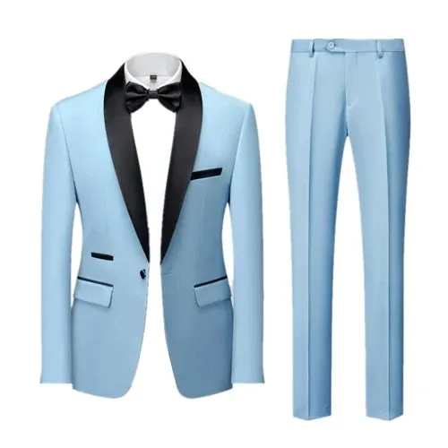 Black Men Mariage Color Block Collar Suits Jacket Trousers Male Business Casual Wedding Blazers Coat Pants 2 Pieces Set S-6XL