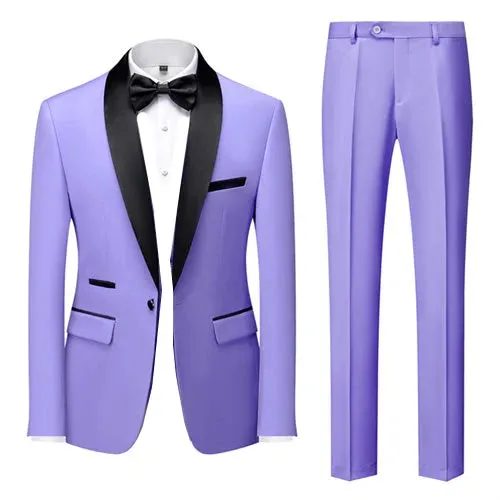 Black Men Mariage Color Block Collar Suits Jacket Trousers Male Business Casual Wedding Blazers Coat Pants 2 Pieces Set S-6XL