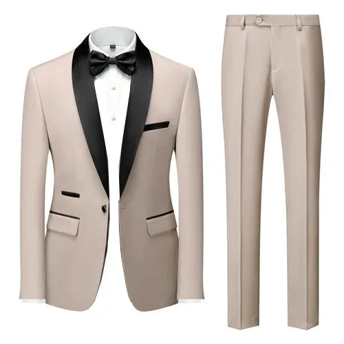 Black Men Mariage Color Block Collar Suits Jacket Trousers Male Business Casual Wedding Blazers Coat Pants 2 Pieces Set S-6XL