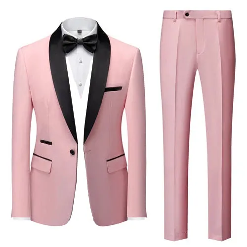 Black Men Mariage Color Block Collar Suits Jacket Trousers Male Business Casual Wedding Blazers Coat Pants 2 Pieces Set S-6XL
