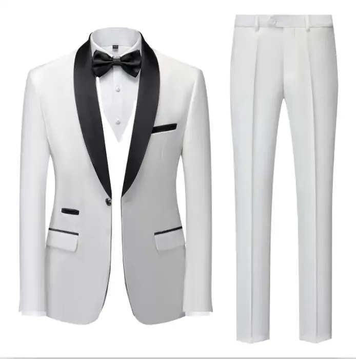 Black Men Mariage Color Block Collar Suits Jacket Trousers Male Business Casual Wedding Blazers Coat Pants 2 Pieces Set S-6XL