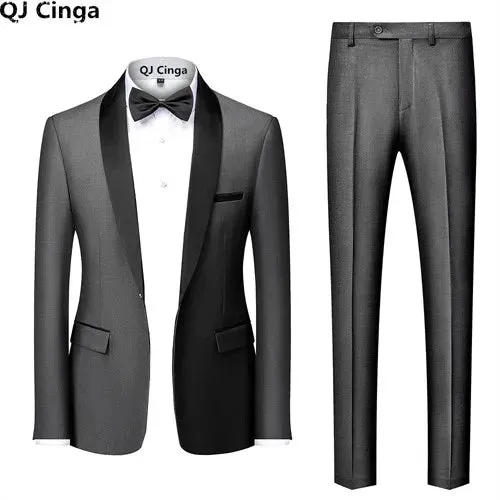 Black Men Mariage Color Block Collar Suits Jacket Trousers Male Business Casual Wedding Blazers Coat Pants 2 Pieces Set S-6XL
