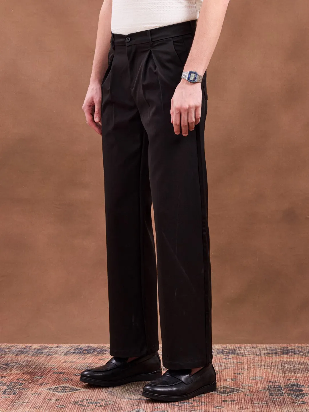 Black Plain Korean Loose Pants