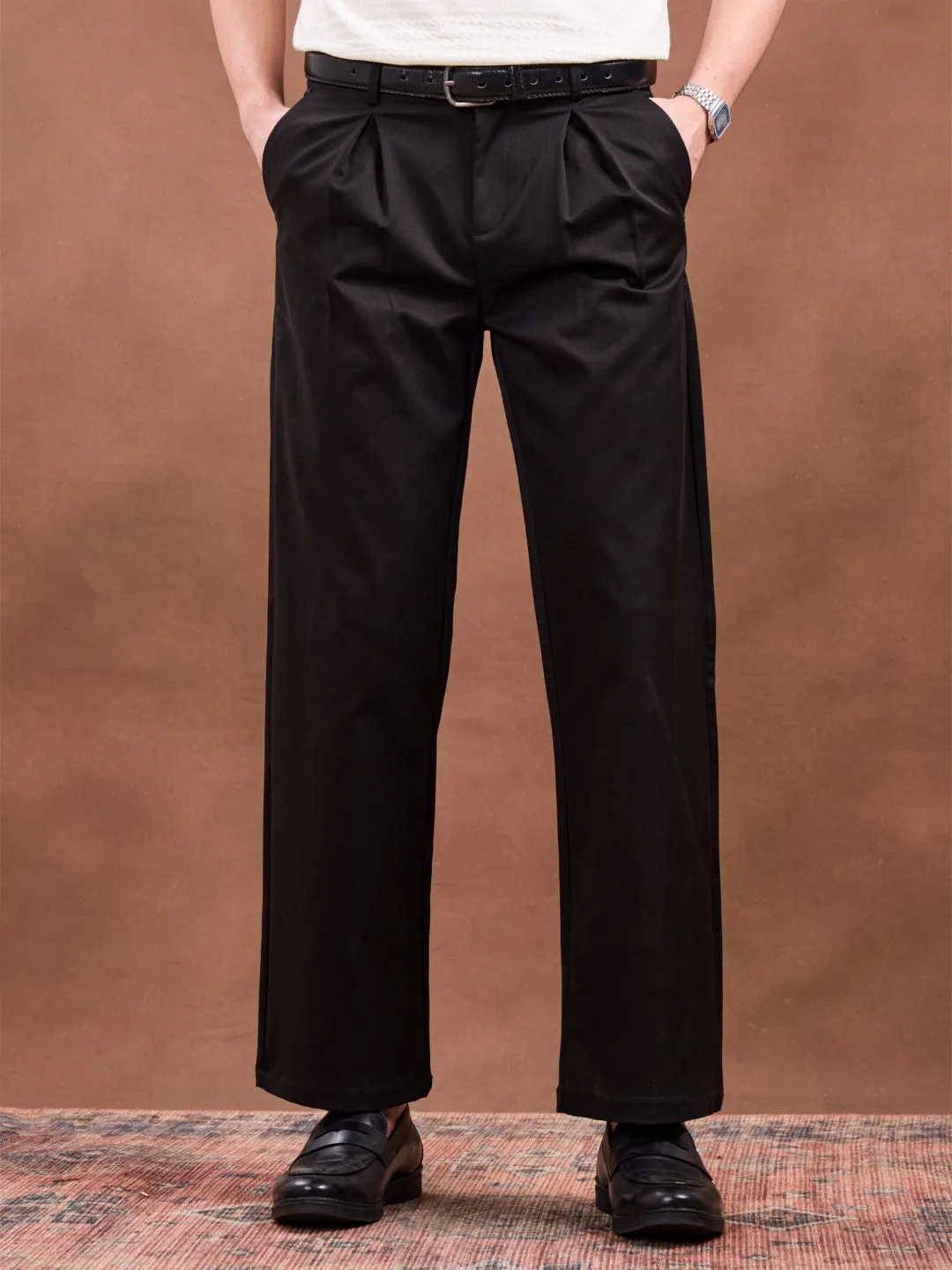 Black Plain Korean Loose Pants