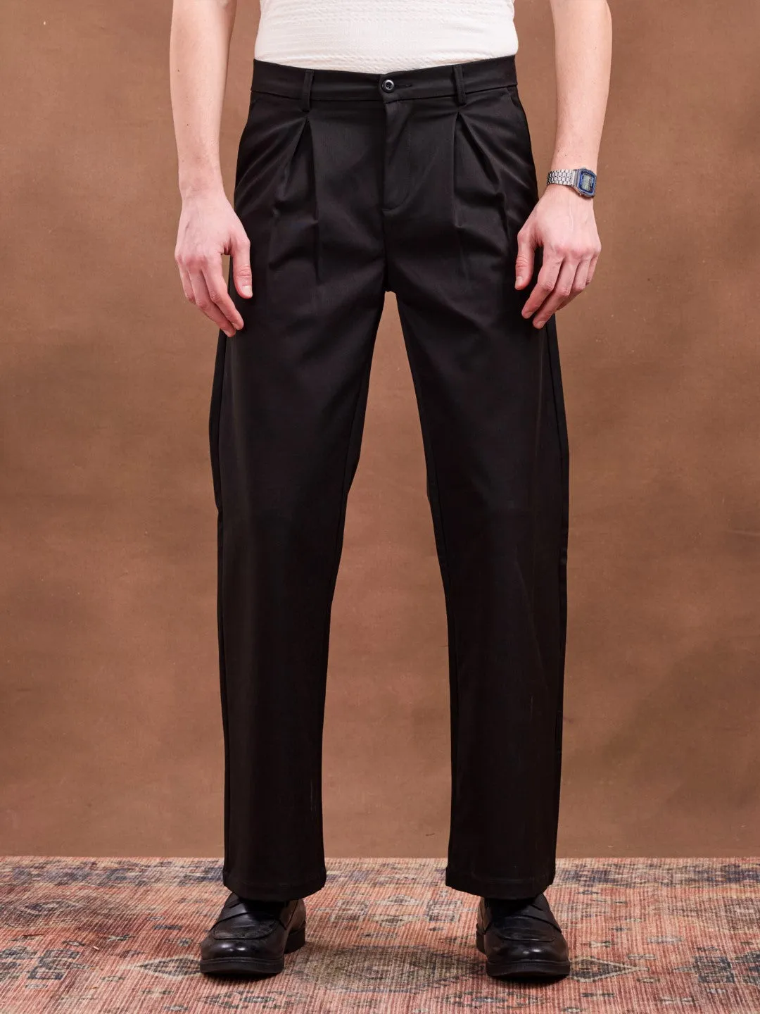 Black Plain Korean Loose Pants