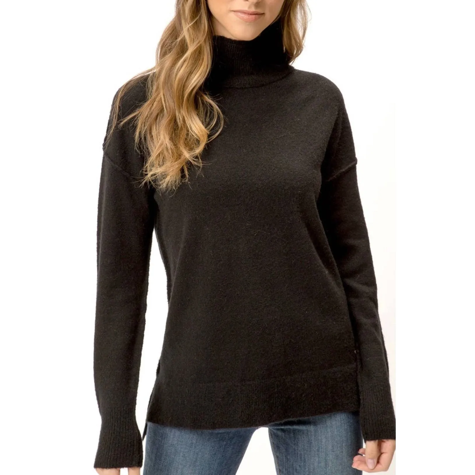 black soft turtleneck sweater