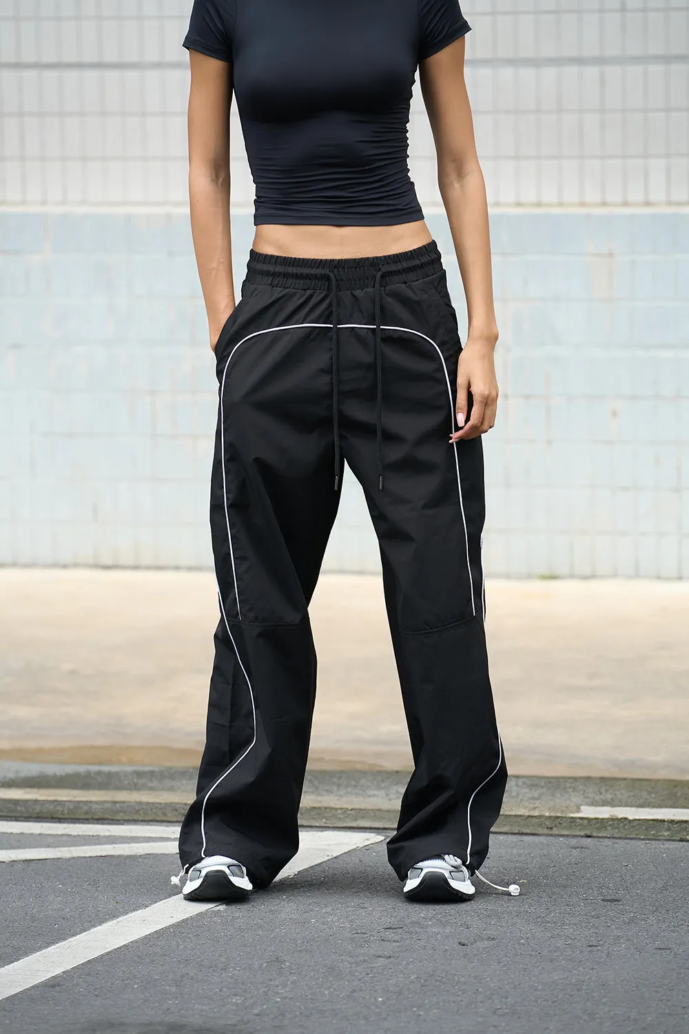 Black Sporty Deconstructed Loose Pants