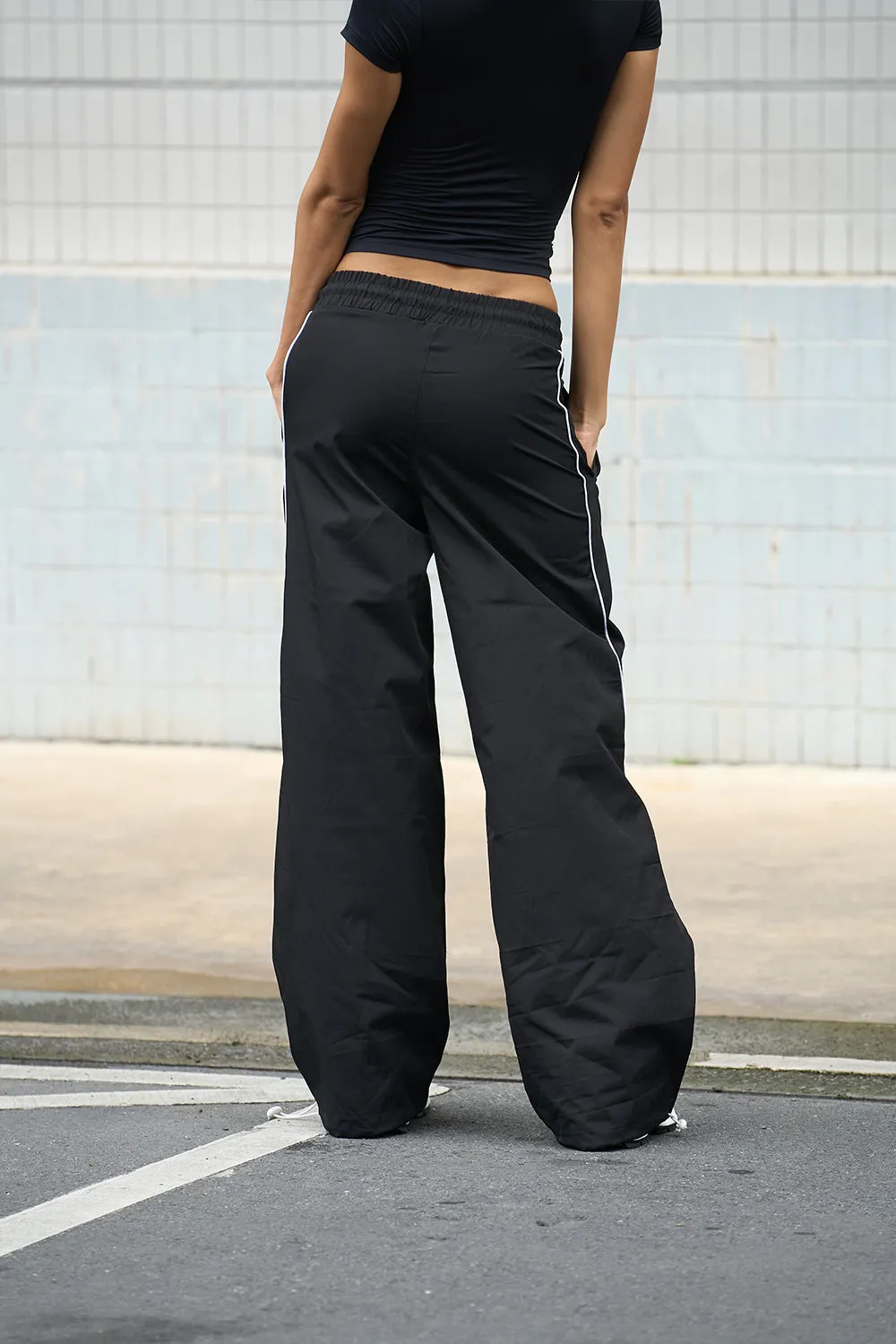 Black Sporty Deconstructed Loose Pants