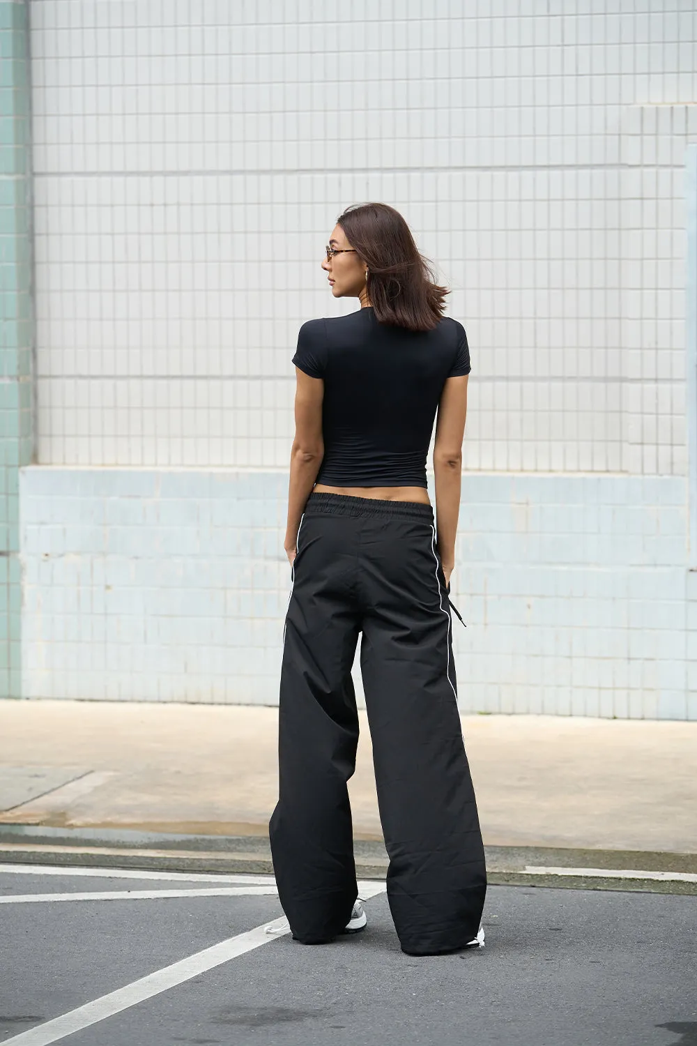 Black Sporty Deconstructed Loose Pants