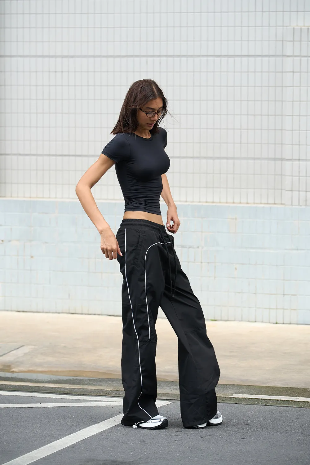 Black Sporty Deconstructed Loose Pants