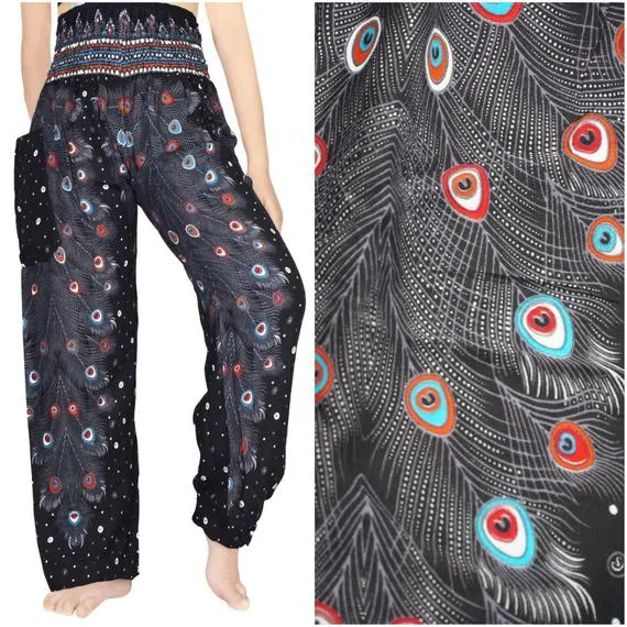 Black with Mulitcolor Accents Peacock Pants