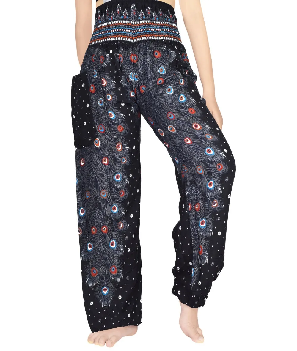 Black with Mulitcolor Accents Peacock Pants