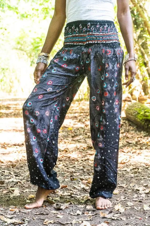 Black with Mulitcolor Accents Peacock Pants