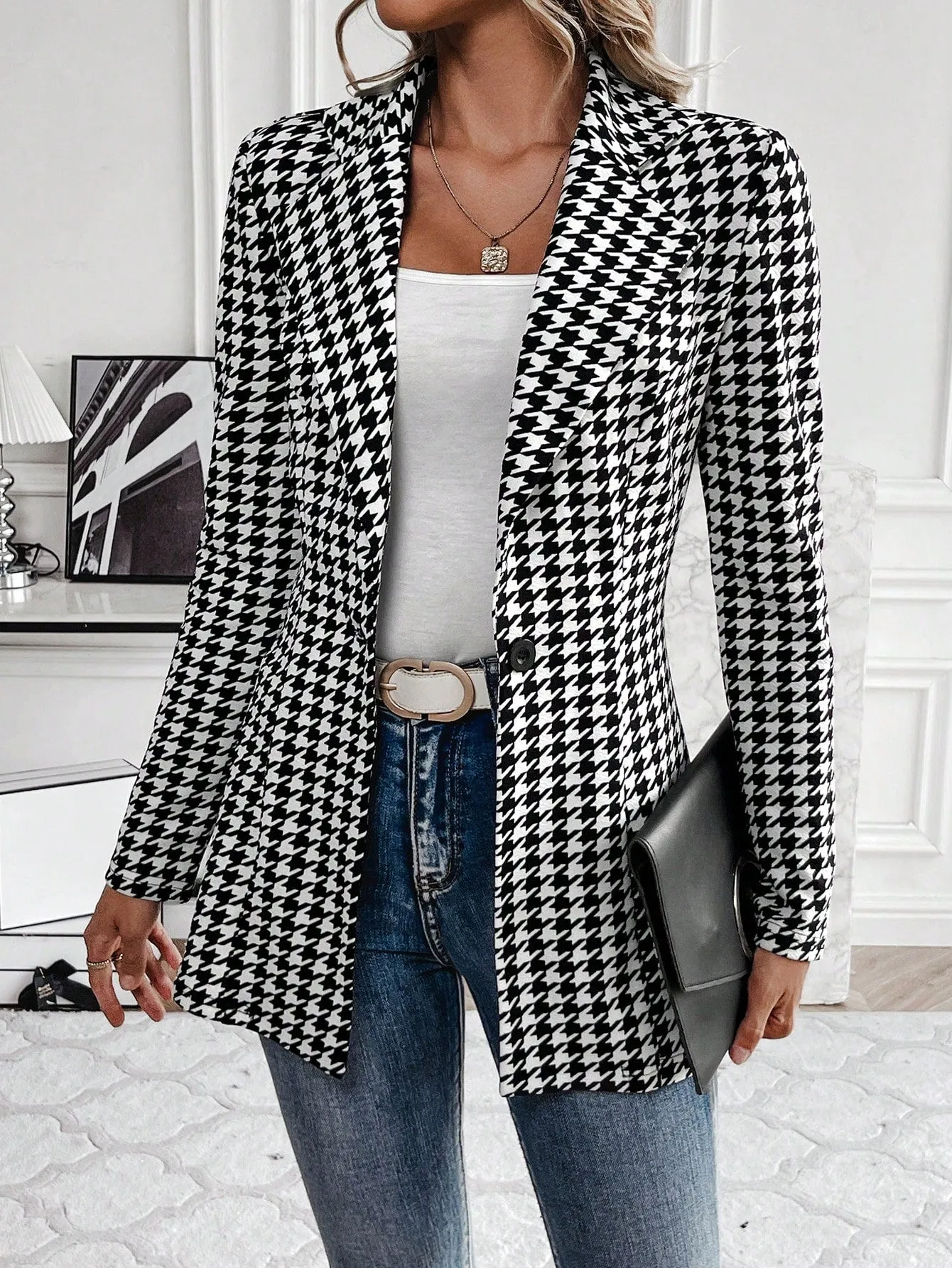 Blazer Cazadora de Pata de Gallo para Mujer  CR
