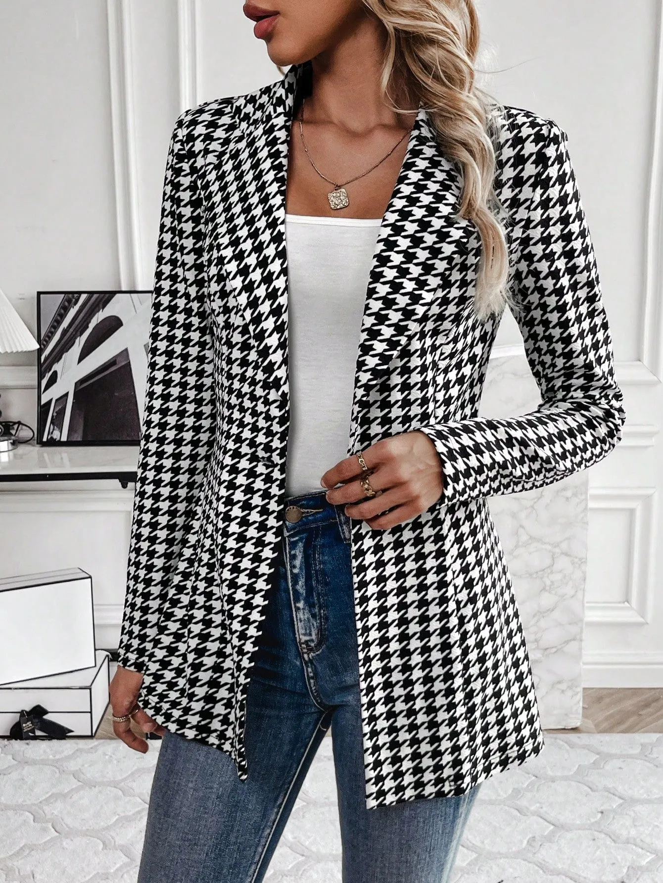 Blazer Cazadora de Pata de Gallo para Mujer  CR