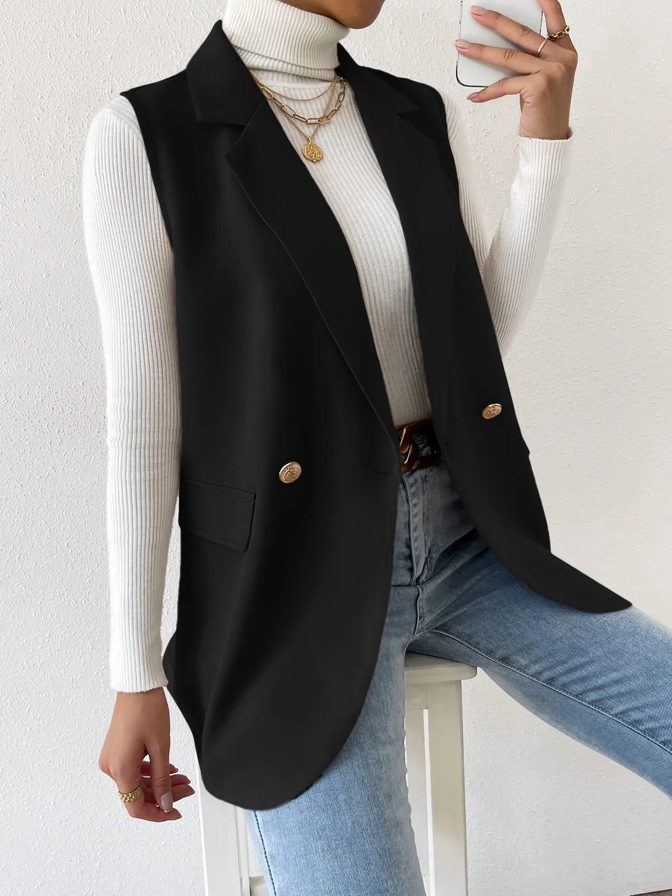 Blazer chaleco de cuello con solapa para mujer  CR