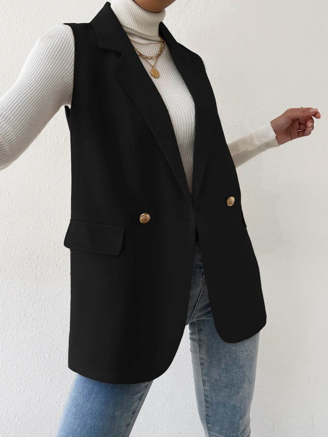 Blazer chaleco de cuello con solapa para mujer  CR