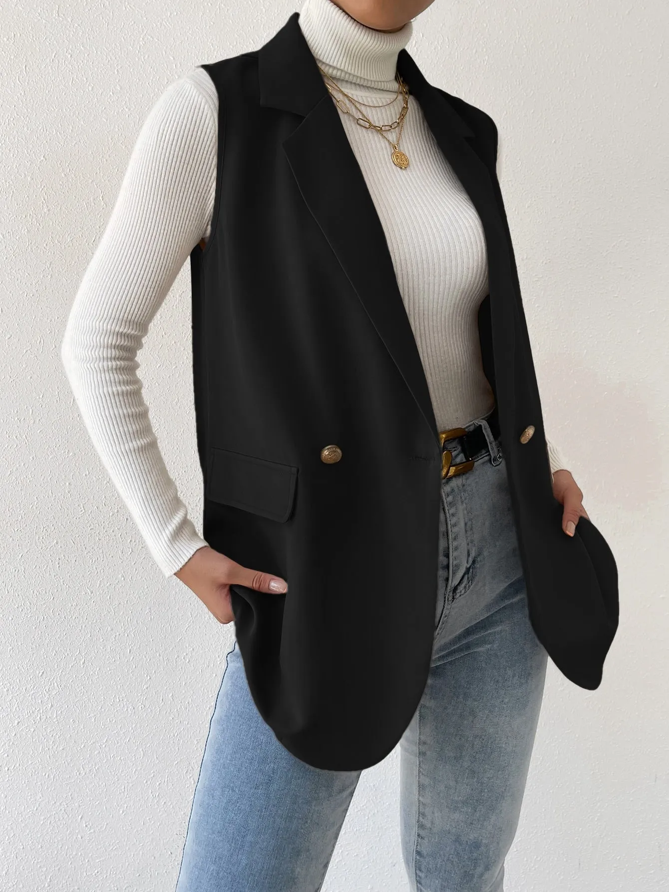 Blazer chaleco de cuello con solapa para mujer  CR
