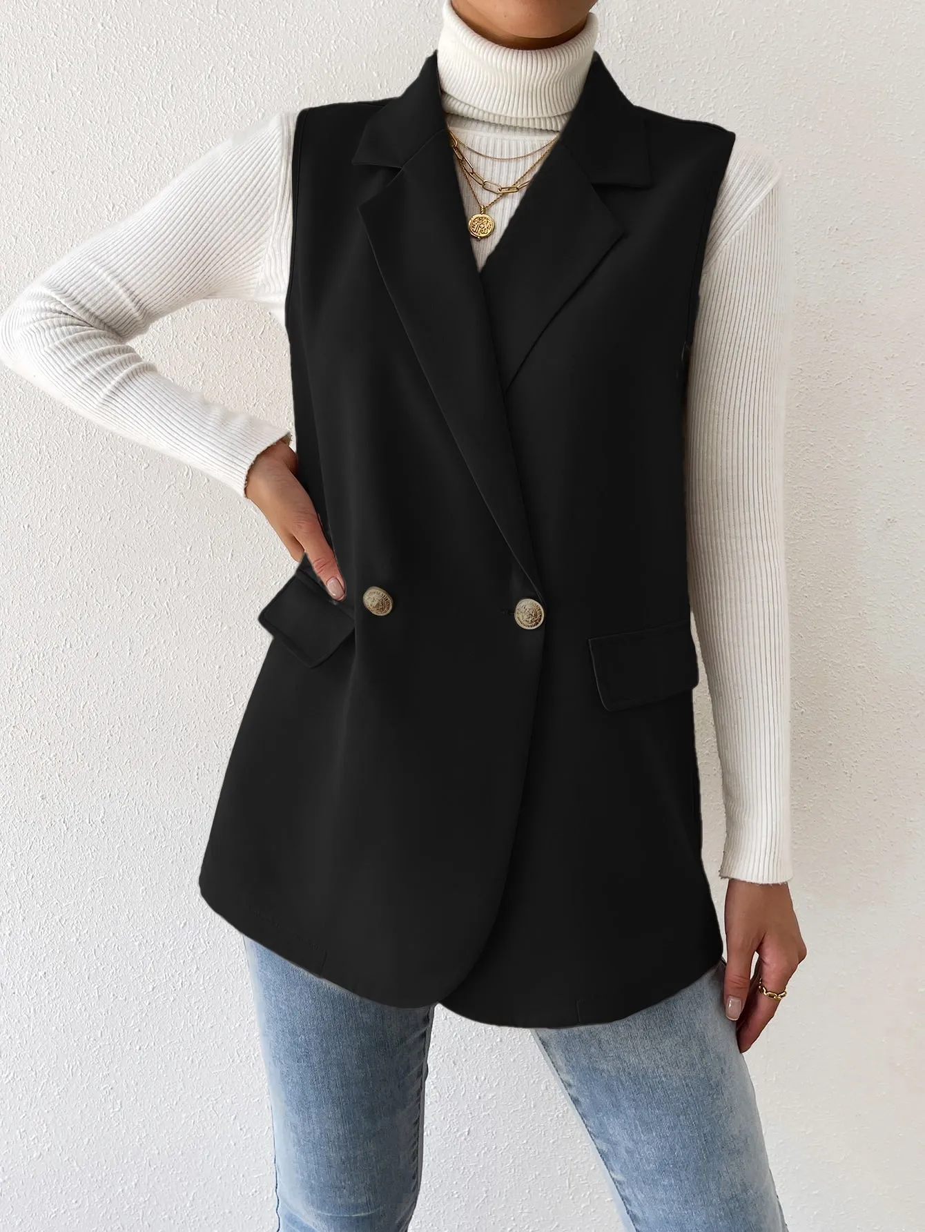 Blazer chaleco de cuello con solapa para mujer  CR
