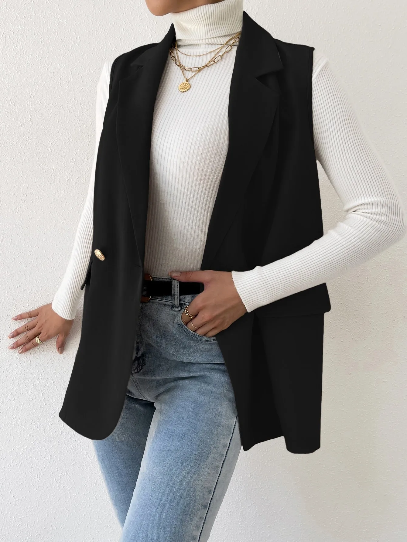 Blazer chaleco de cuello con solapa para mujer  CR