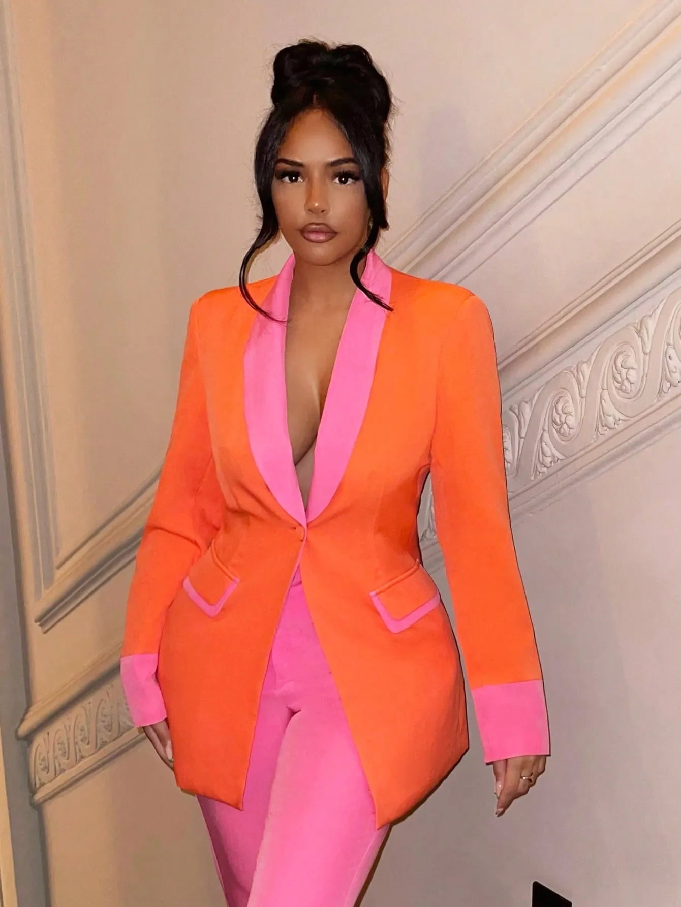 Blazer de dos tonos con botón