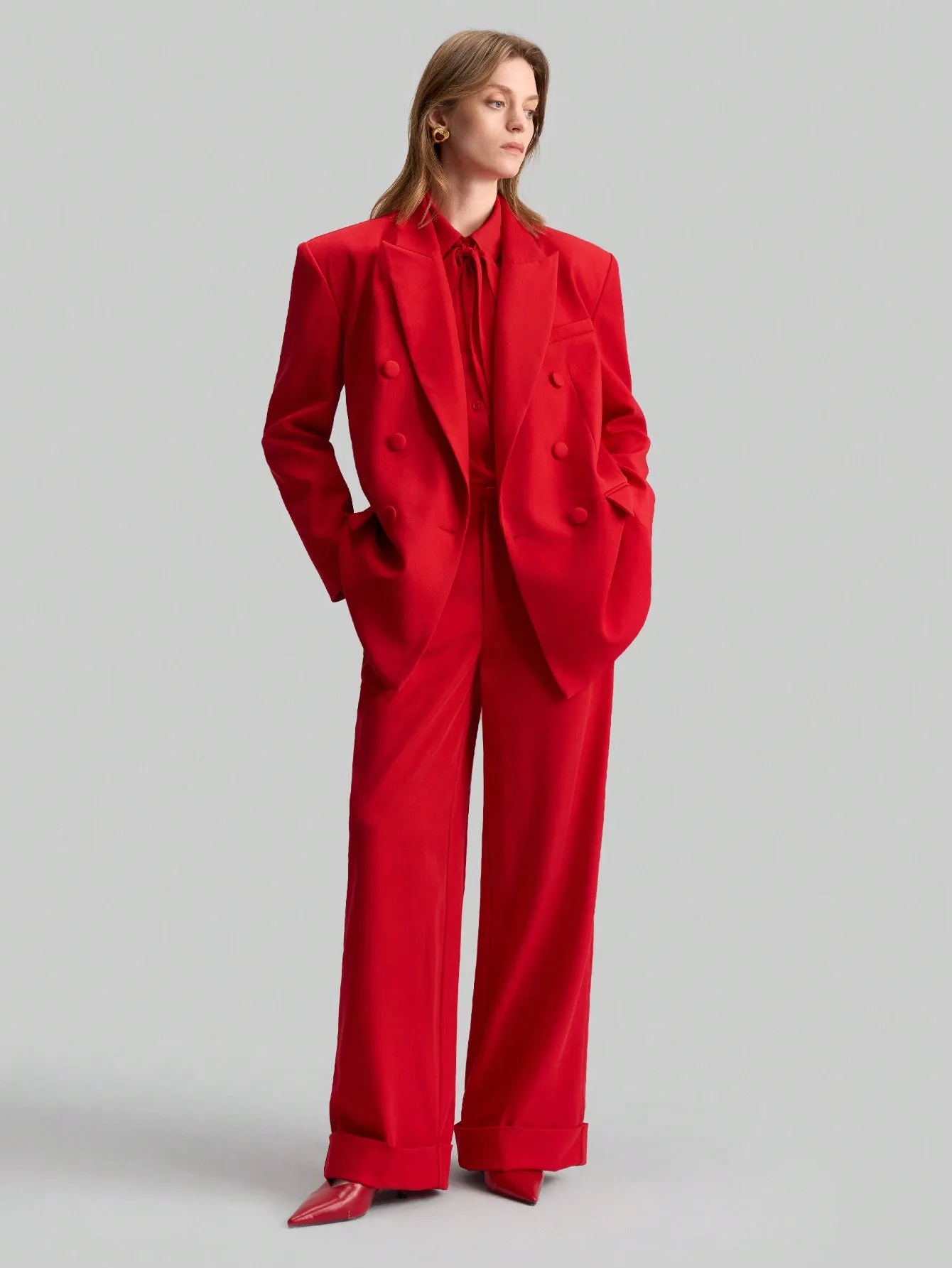 Blazer elegante de mujer roja al estilo de los 90