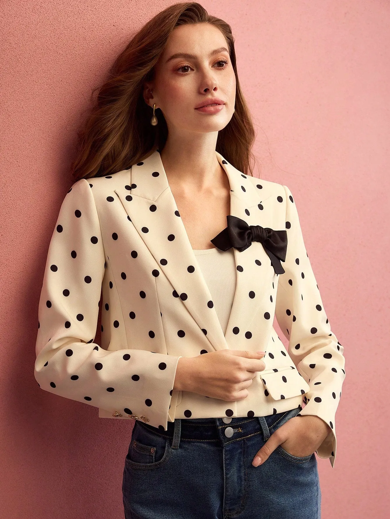Blazer MOTF PREMIUM con moño de lunares en Cherry Vibes