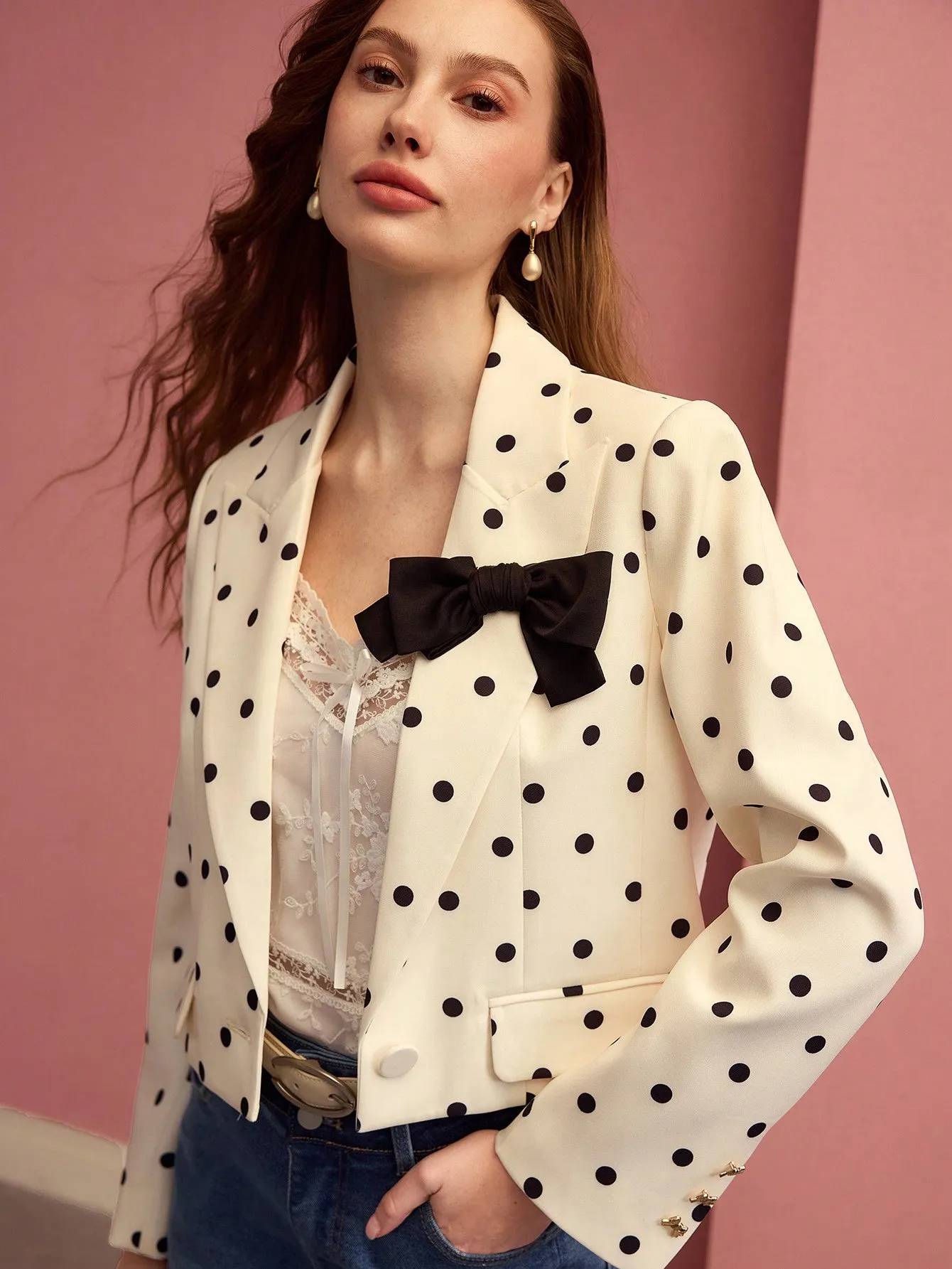 Blazer MOTF PREMIUM con moño de lunares en Cherry Vibes