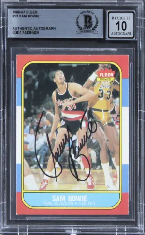Blazers Sam Bowie Authentic Signed 1986 Fleer #13 Rookie Card Auto 10 BAS Slab