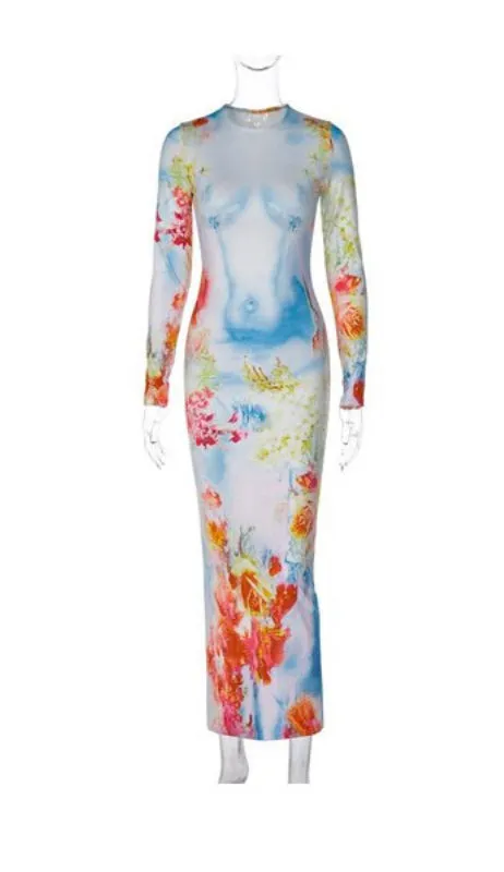 Blue Floral Print Dress
