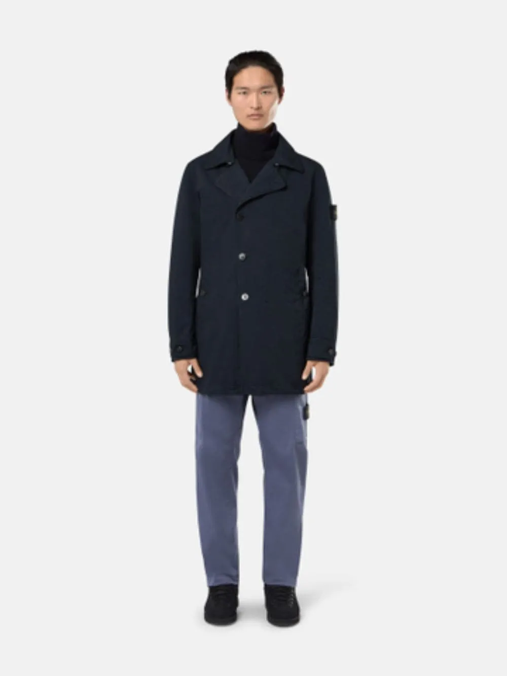 Blue Short Trench Coat with Anti-Drop