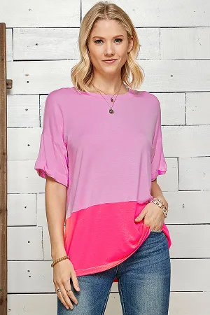 Blumin Soft Pink Color Block Top