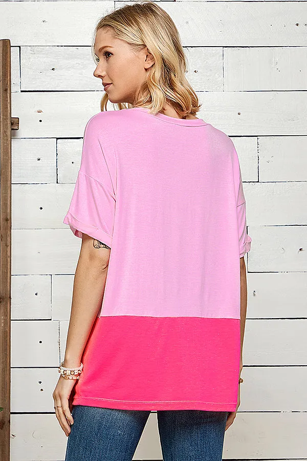 Blumin Soft Pink Color Block Top
