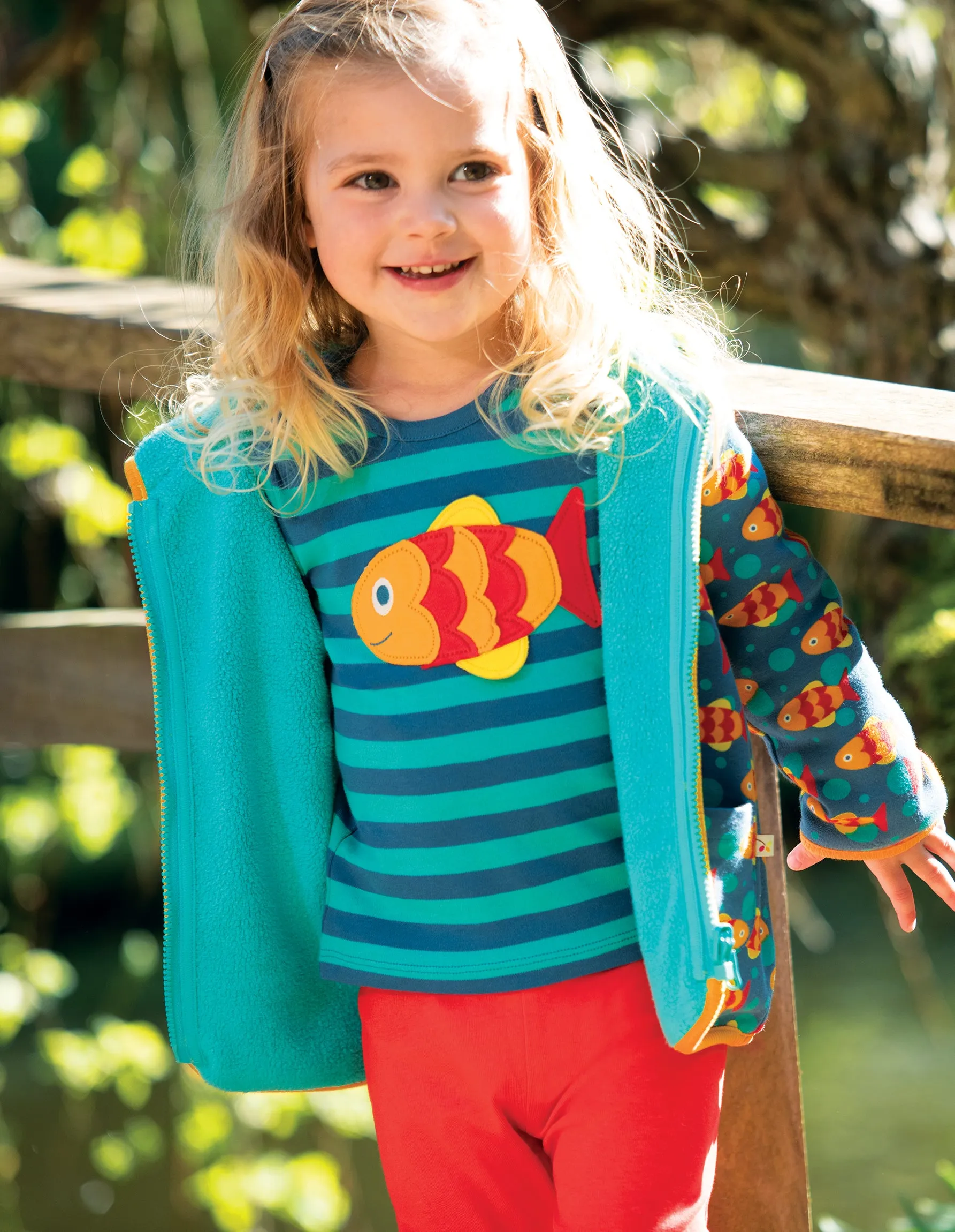 Bobby Applique Top - Pacific Aqua Stripe/Fish